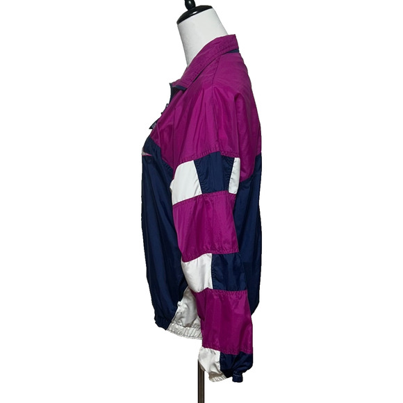 Vintage Nike Jacket Womens Medium Blue Purple Full Zip Windbreaker Big Swoosh - Picture 7 of 11